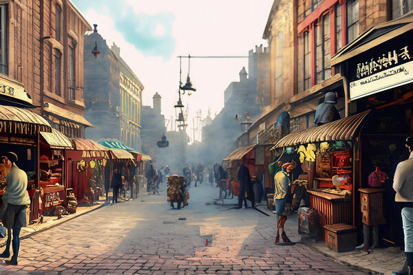 Victorian Steampunk Street Scene 21 Picture Board by Glen Allen