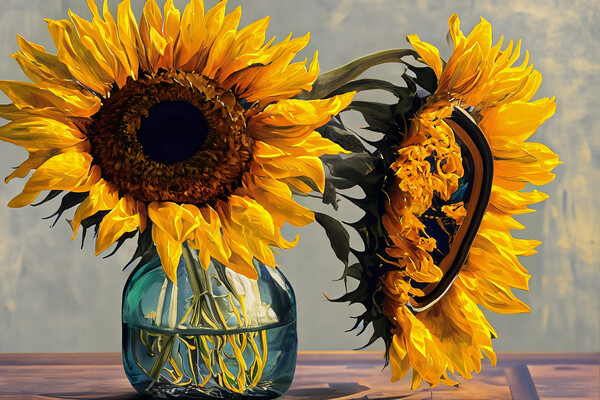 A vase of Sunflowers Picture Board by Glen Allen