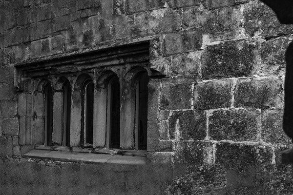 Skpton Castle - Medieval Windows - Mono Picture Board by Glen Allen