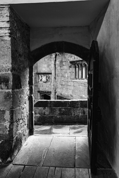 Skipton Castle Courtyard from Banqueting Hall - Mono Picture Board by Glen Allen