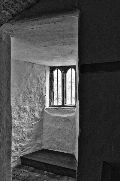 Views Through Medieval Windows 07 Skipton Castle Mono Picture Board by Glen Allen
