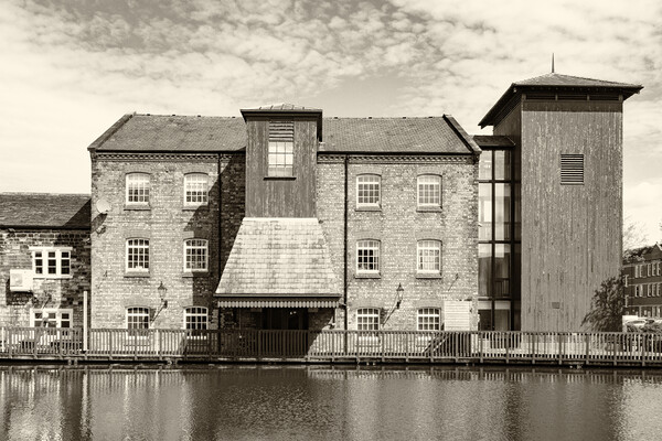 Waterside Inn Leeds Liverpool Canal Leigh arm - Sepia Picture Board by Glen Allen