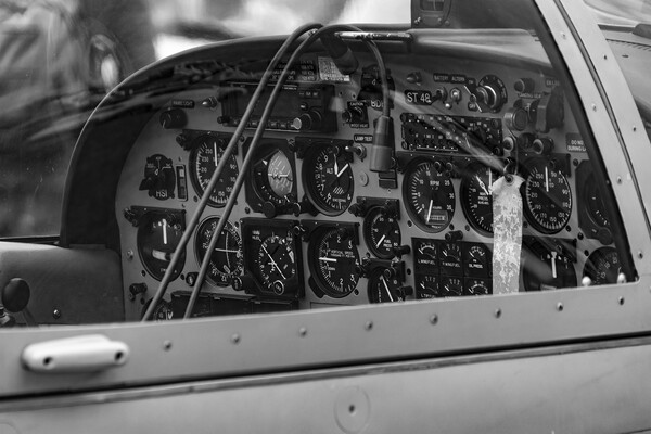 Cockpit Detail - mono Picture Board by Glen Allen