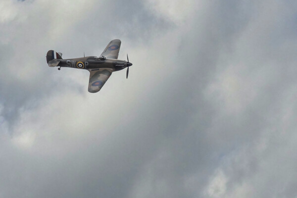 Hurricane WWII Fighter Aircraft in UK Sky Picture Board by Glen Allen