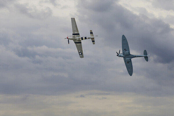 Mustang and Spitfire in the Clouds: British Skies Picture Board by Glen Allen