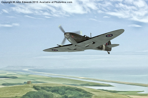 Spitfire On Patrol Picture Board by John Edwards