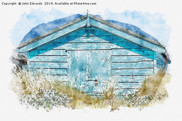 The Blue Beach Hut Picture Board by John Edwards