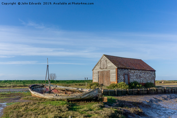 The Boat and Coal Barn at Thornham Staithe Picture Board by John Edwards