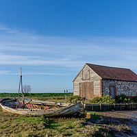 Buy canvas prints of The Boat and Coal Barn at Thornham Staithe by John Edwards