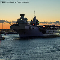 Buy canvas prints of Dusk departure of HMS Queen Elizabeth with F35 on  by Sharpimage NET