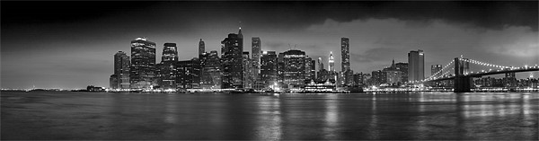 Manhattan Skyline at Dusk - BW Framed Mounted Print by Sharpimage NET