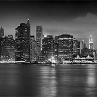 Buy canvas prints of Manhattan Skyline at Dusk - BW by Sharpimage NET