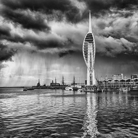 Buy canvas prints of Spinnaker Tower Storm - 2 BW by Sharpimage NET