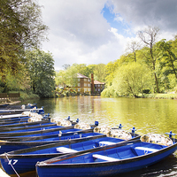Buy canvas prints of Blue boats on the River Nidd by David Irving