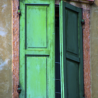 Buy canvas prints of Green shutters  by David Irving