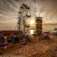 Buy canvas prints of Rides on Cleethorpes Beach at sunrise by David Smith