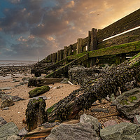 Buy canvas prints of Groynes At Low Tide by David Smith