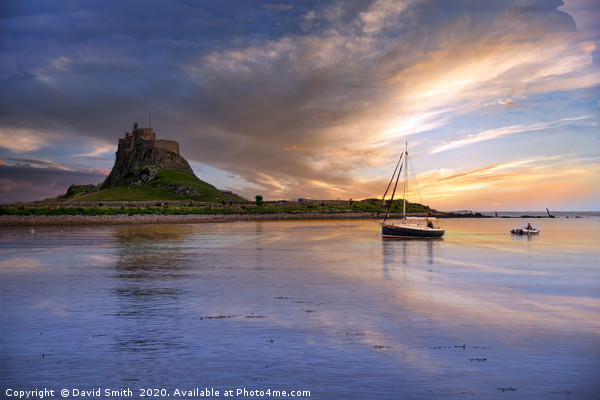 Boat in Holy Island Harbour Framed Mounted Print by David Smith