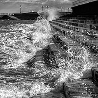 Buy canvas prints of High Tide Battering The Sea Defences by David Smith