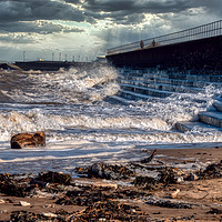 Buy canvas prints of High Tide Crashing Against Sea Defences by David Smith