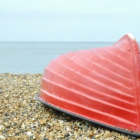 Buy canvas prints of  herne bay beach red boat by pristine_ images
