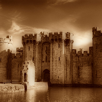 Buy canvas prints of  Bodiam Castle Sepia  by pristine_ images