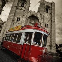 Buy canvas prints of  Lisbon Cathedral Tram by Broadland Photography
