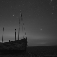 Buy canvas prints of  A wooden boat under a starry sky by Artem Liss