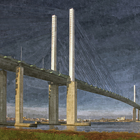 Buy canvas prints of  QE2 Dartford Bridge oil painting by Michael Chandler