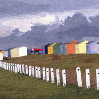 Buy canvas prints of  Littlestone Beach Huts painting by Michael Chandler
