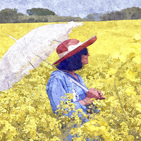 Buy canvas prints of  Girl in yellow with parasol by Michael Chandler