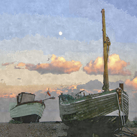 Buy canvas prints of  Boats on the beach at Dungeness by Michael Chandler