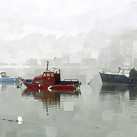 Buy canvas prints of  Boats in mist at Shoreham by Michael Chandler