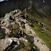 Buy canvas prints of View from Striding Edge to the summit of Helvelyn  by Peter Jones