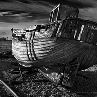 Buy canvas prints of  Abandoned Fishing Boat at Dungeness. by Peter Jones