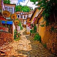 Buy canvas prints of Digital painting of a Turkish village street scene by ken biggs
