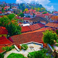 Buy canvas prints of Digital painting of rooftops in Kaleici, Antalya,  by ken biggs