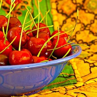Buy canvas prints of Digital painting of a bowl of ripe red cherries by ken biggs