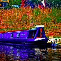 Buy canvas prints of A digitally converted painting of a canal barge in by ken biggs