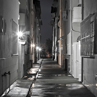 Buy canvas prints of Dark back alley on a wet night by ken biggs