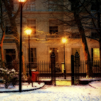 Buy canvas prints of Vintage Georgian houses in traditional winter even by ken biggs