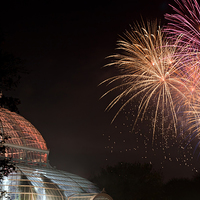 Buy canvas prints of Fireworks light up Sefton Park Palm House, Liverpo by ken biggs