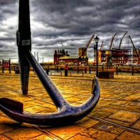 Buy canvas prints of  large anchor in Albert Dock Liverpool UK by ken biggs