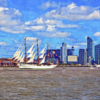 Buy canvas prints of A digitally constructed painting of a tall ship on by ken biggs