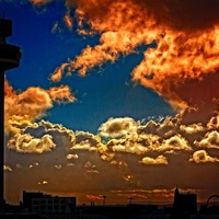 Buy canvas prints of Liverpool skyline in silhouette against a stormy s by ken biggs