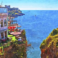 Buy canvas prints of Digital painting of the Turkish coastline resort o by ken biggs