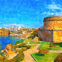 Buy canvas prints of painting of Kaleici in Antalya Turkey by ken biggs