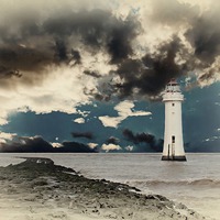 Buy canvas prints of Fort Perch Lighthouse on the River Mersey Liverpoo by ken biggs