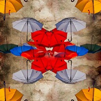 Buy canvas prints of colorful umbrellas against a grungy background by ken biggs