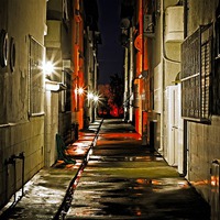 Buy canvas prints of Digital painting of an alley at nightime by ken biggs